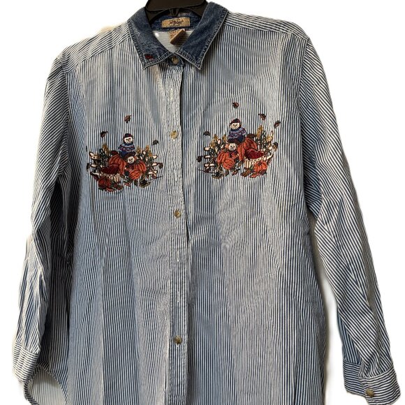 Womens Sz 18W 20W Just My Size Long Sleeve Denim Striped Fall Blouse - Picture 1 of 4